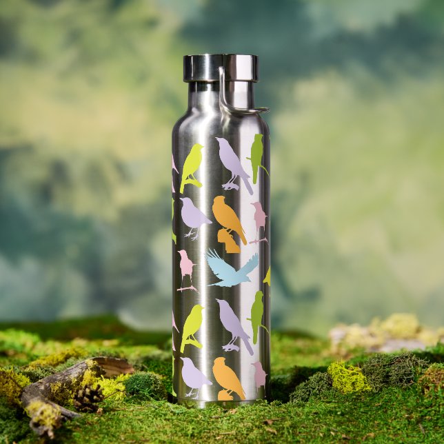 Pastellfarbene Varietät des Vogelmusters Trinkflasche (Außenbereich)