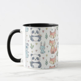 Pastellfarbene Wasserfarben-Waldtiere- und Panda-M Tasse