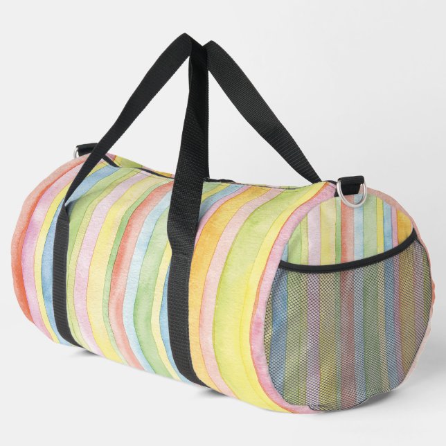 Pastellfarbene Wasserfarbenstreifen Duffle Bag (Rechte Ecke)