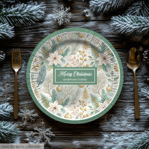 Pastellfarbene Weihnachtsteller Elegante Salbei-Bl Pappteller