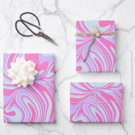 Pastellfarbene Wellen in Rosa, Lavendel und Hellbl Geschenkpapier Set