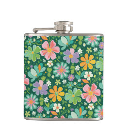 Pastellfarbene Wildblumen in rosa, Lila orange und Flachmann