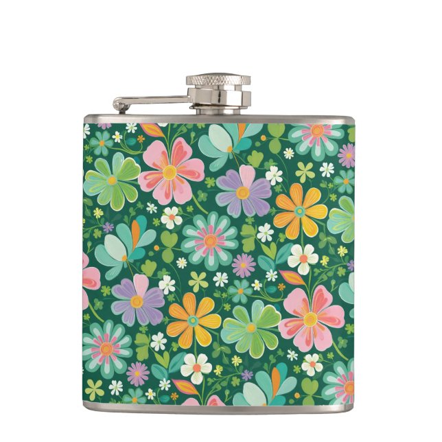 Pastellfarbene Wildblumen in rosa, Lila orange und Flachmann (Vorderseite)