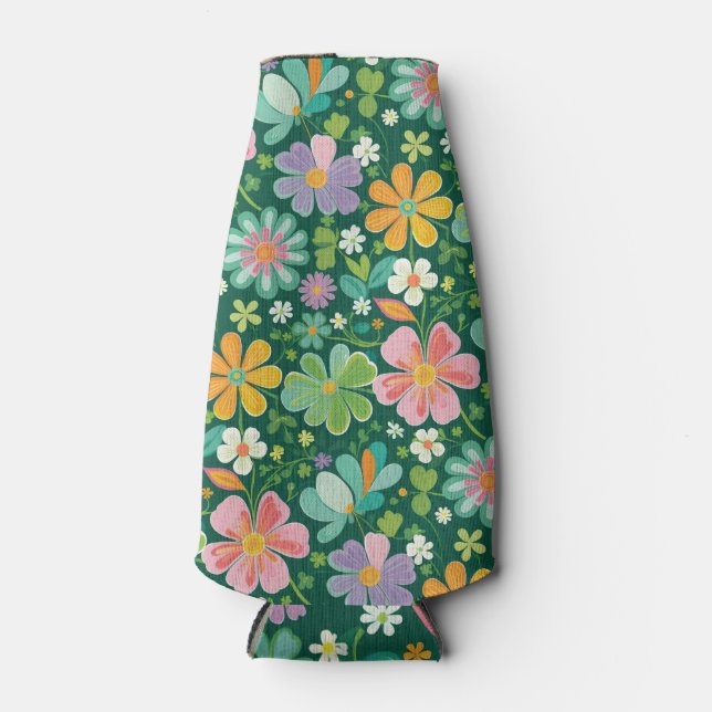 Pastellfarbene Wildblumen in rosa, Lila orange und Flaschenkühler (Vorderseite)