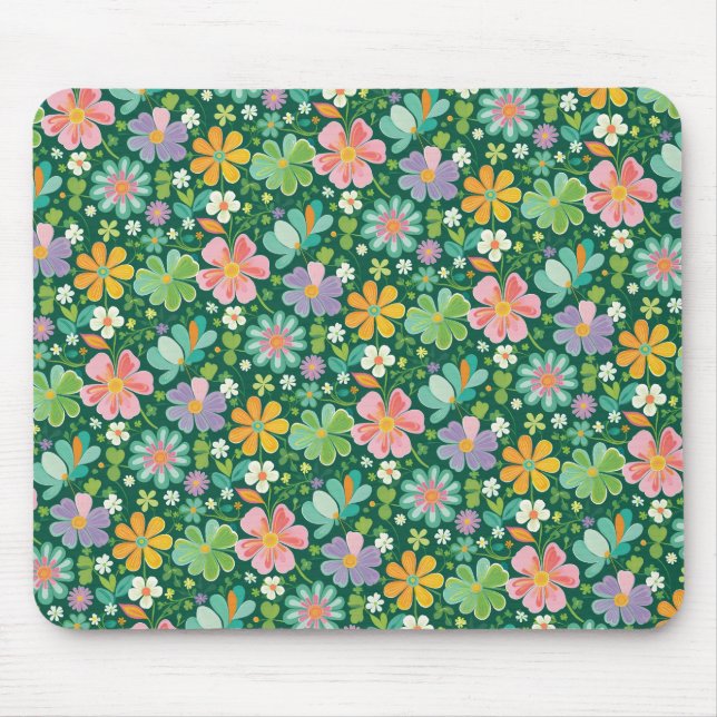 Pastellfarbene Wildblumen in rosa, Lila orange und Mousepad (Vorne)