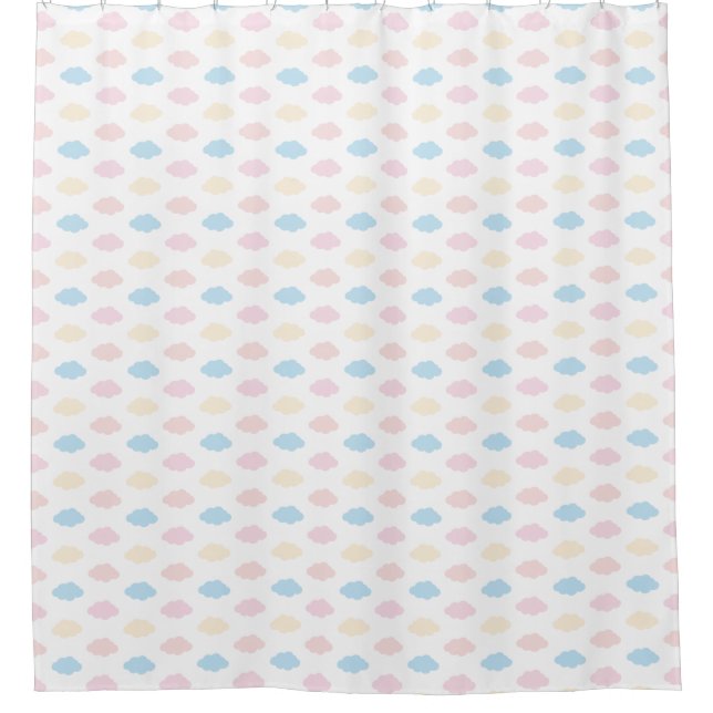 Pastellfarbene Wolken Rosa Blau Gelb Modern Duschvorhang (Vorderseite)