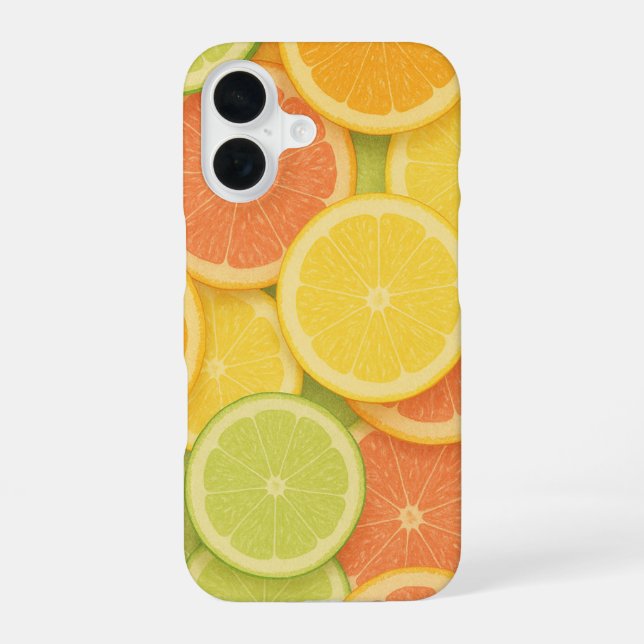Pastellfarbene Zitrus-Scheiben-Muster iPhone 16 Hülle (Rückseite)