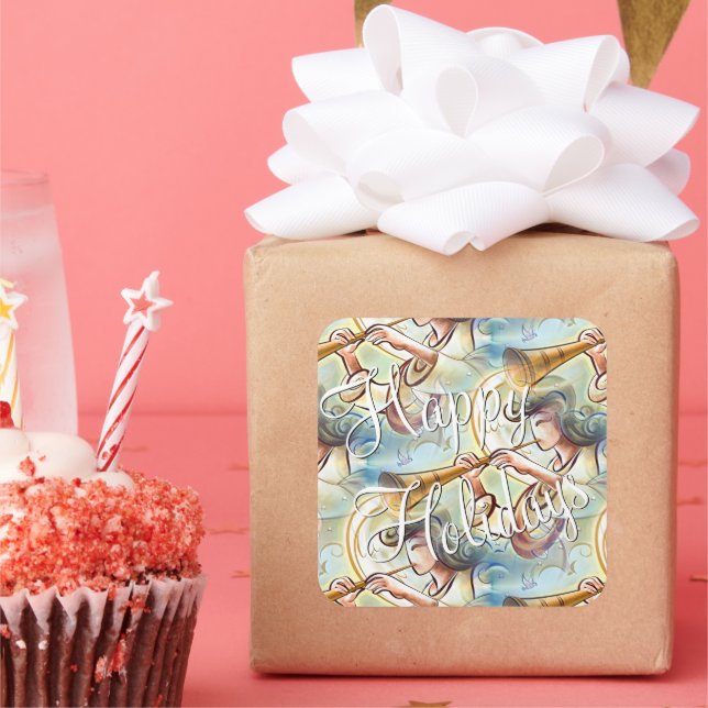 Pastellfarbener Engel mit Trumpet Quadratischer Aufkleber (Party)