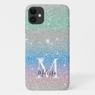 Pastellfarbener Gradient Glitter Glanz Monogramm N Case-Mate iPhone Hülle