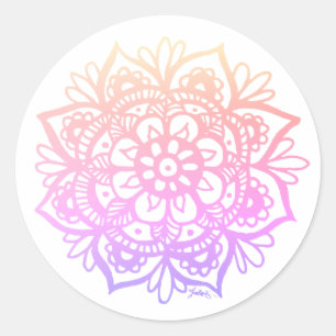 Pastellfarbener Gradient-Mandala-Blume Runder Aufkleber