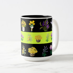 Pastellfarbener, hellgrüner und schwarz-blumengesc zweifarbige tasse