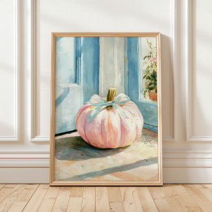 Pastellfarbener Herbstlicher Rosa Kürbis mit Schle Poster
