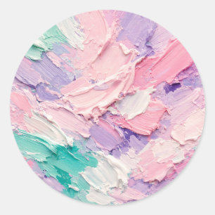 Pastellfarbener Impasto-Pinselstrich-Abstrakt Runder Aufkleber