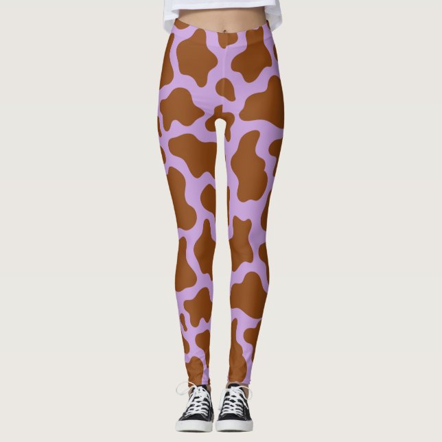 pastellfarbener lila Kuhdruck Leggings (Vorderseite)