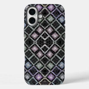 Pastellfarbener Mosaik-Mandala mit silbernem Gitte iPhone 16 Plus Hülle