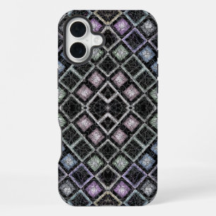 Pastellfarbener Mosaik-Mandala mit silbernem Gitte iPhone 16 Plus Hülle