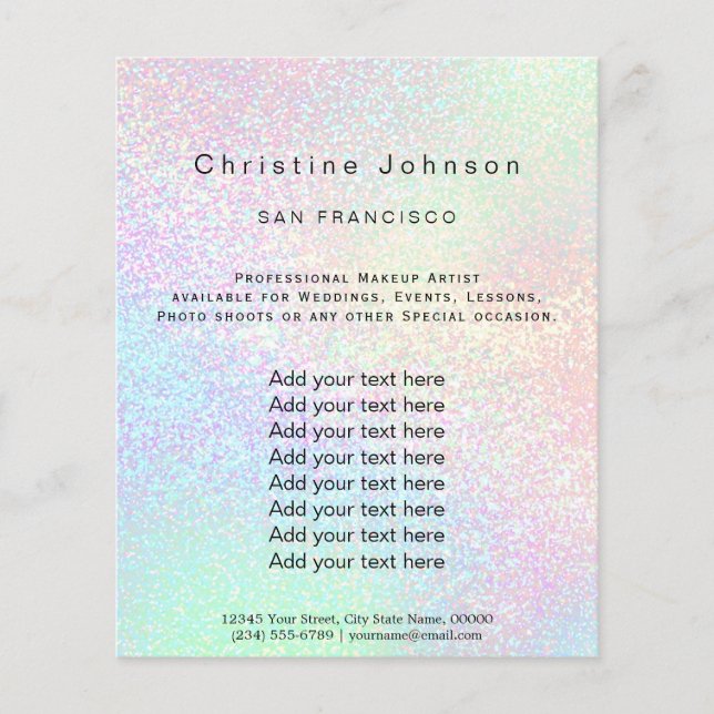 Pastellfarbener Regenbogen-Glitzer Schönheitssalon Flyer (Vorne)