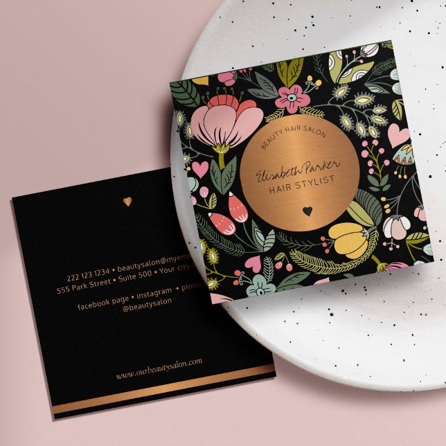 Pastellfarbener Schönheitssalon mit Girly Glam Pas Quadratische Visitenkarte (Von Creator hochgeladen)