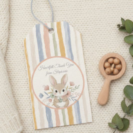 Pastellfarbener Streifen-Wasserfarben-Hase Geschenkanhänger