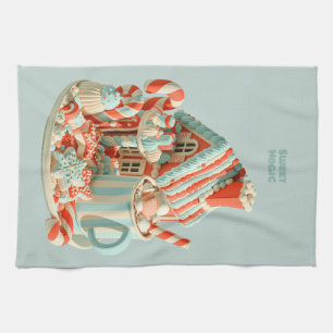 Pastellfarbenes 3D-Süßigkeitenhaus Sweet Magic Geschirrtuch