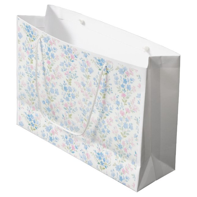 Pastellfarbenes Blumenmuster Große Geschenktüte (Vorderseite Schrägansicht)