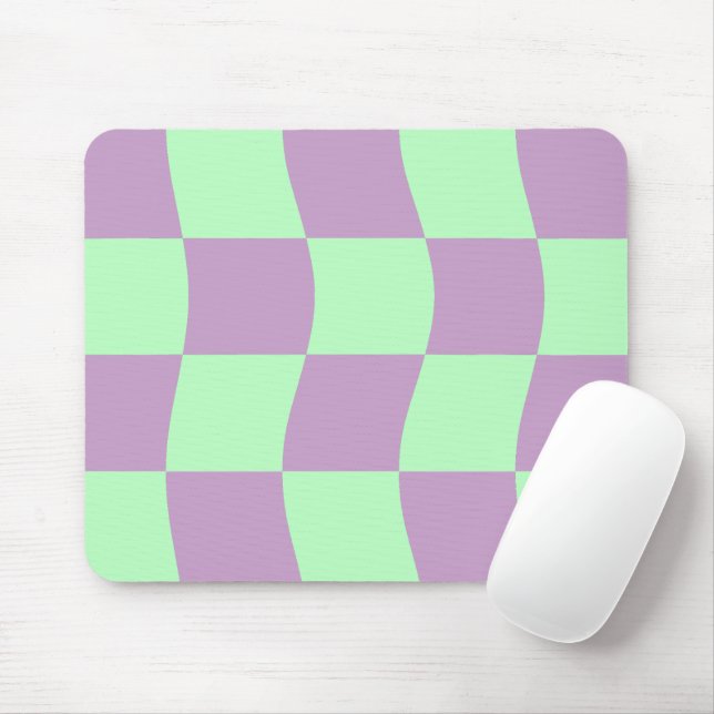 Pastellfarbenes Lila Green Wavy-Karton-Muster Mousepad (Mit Mouse)