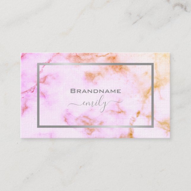 Pastellfarbenes Marmormuster Hübscher Silberrahmen Visitenkarte (Vorderseite)