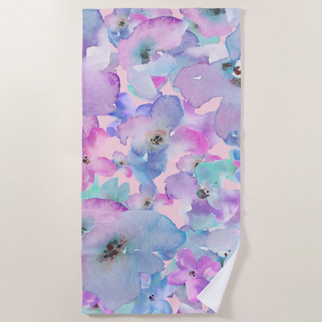 *~* Pastellfarbenes Muster Pink Blau FLowers Strandtuch (Vorderseite)