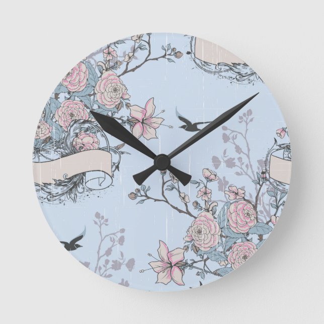 pastellfarbenes Shabby Chic Runde Wanduhr (Vorderseite)