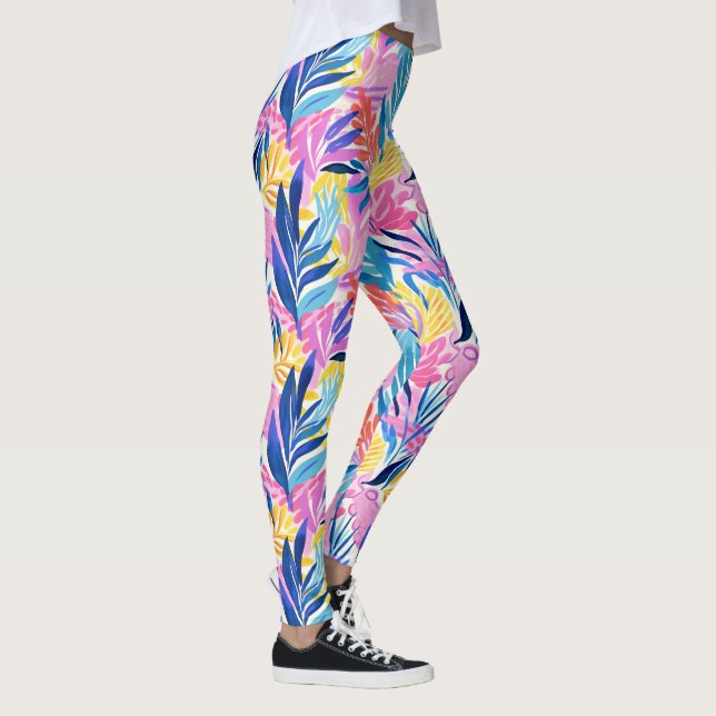 Pastellfarbenes tropisches Leaf Gemustert Leggings (Rechts)