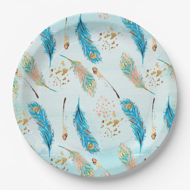 Pastellfeder-Rosa-aquamarines blaues Pappteller (Vorderseite)