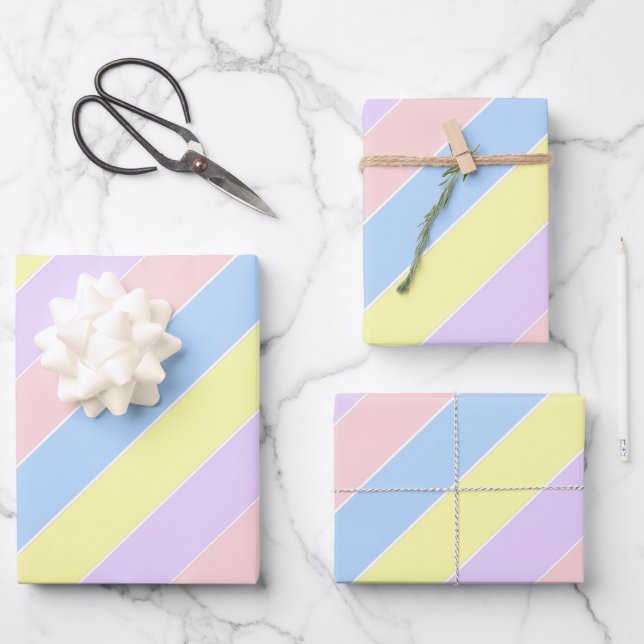 Pastellfeder-Streifen Geschenkpapier Set (Vorderseite)