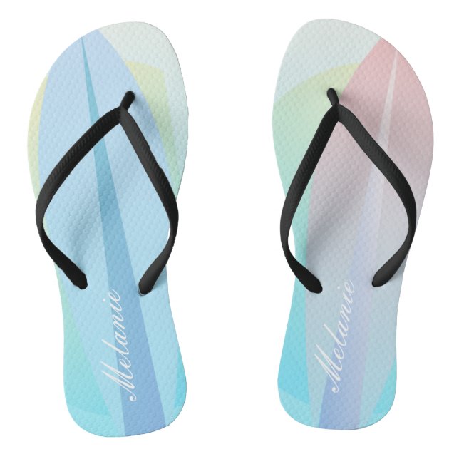 Pastellfläche Surfboard Pink Blue Name Pattern Flip Flops (Fußbett)