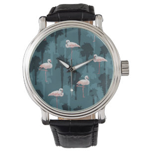 Pastellflamingos auf aquamarinem armbanduhr