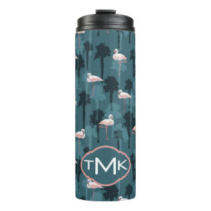 Pastellflamingos auf aquamarinem   Monogramm Thermosbecher