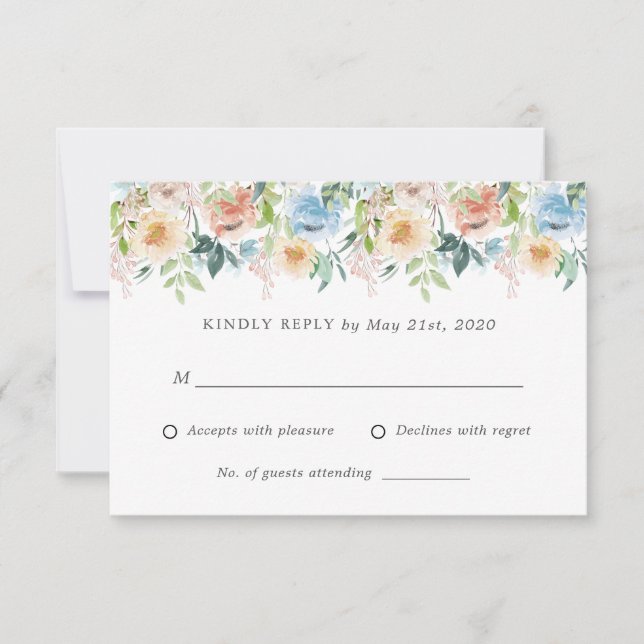 Pastellgarden Blue Floral Wedding RSVP Antwortkart Karte (Vorderseite)