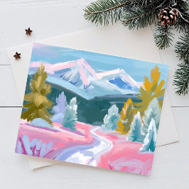 Pastellgebirge Winterlandschaft | Paint Strokes Feiertagspostkarte