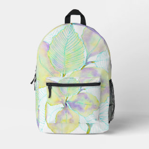 Pastellgelb-grüne Wasserfarben-Botanik-Blätter Bedruckter Rucksack