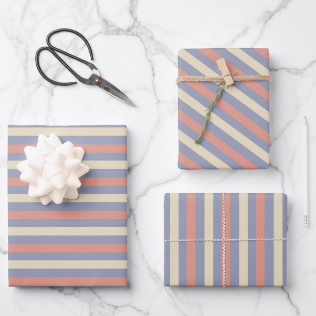 Pastellgelb, orange und blau geschenkpapier set (Vorderseite)