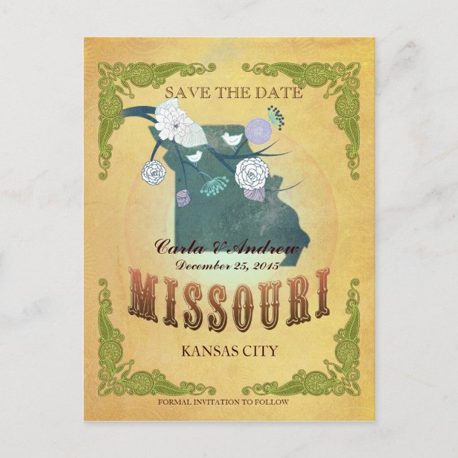 Pastellgelb Save the Date - Karte mit hübschen Vög (Vorderseite)