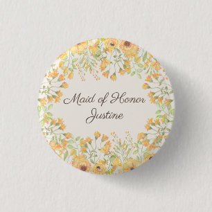 Pastellgelbe Blumen Maid of Honor Button