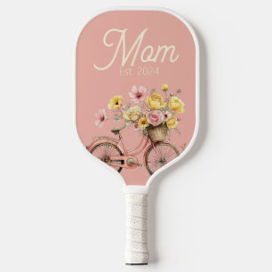 Pastellgelbe Blumenfahrrad-Muttertags-Mama-Entwurf Pickleball Schläger