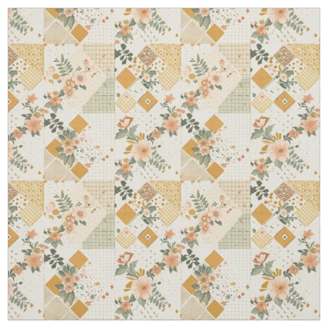 Pastellgelbe Blumensteppdecke Patchwork Vintage  Stoff (Muster)