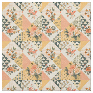 Pastellgelbe Blumensteppdecke Patchwork Vintage Stoff