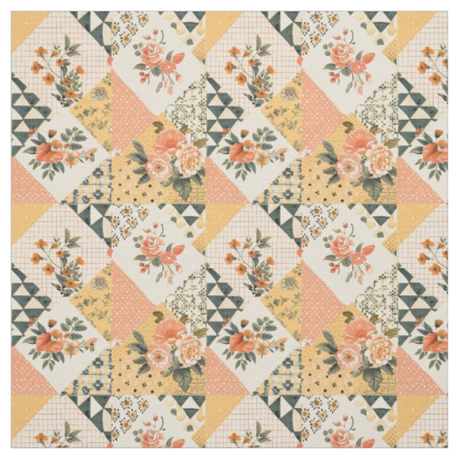 Pastellgelbe Blumensteppdecke Patchwork Vintage  Stoff (Muster)