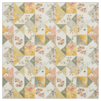 Pastellgelbe Blumensteppdecke Patchwork Vintage Stoff