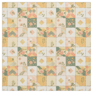 Pastellgelbe Blumensteppdecke Patchwork Vintage Stoff