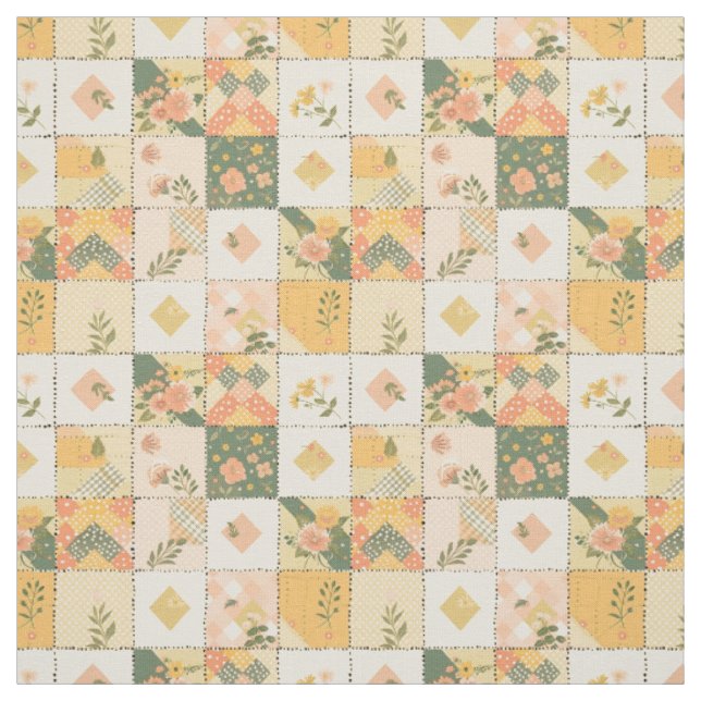 Pastellgelbe Blumensteppdecke Patchwork Vintage  Stoff (Muster)