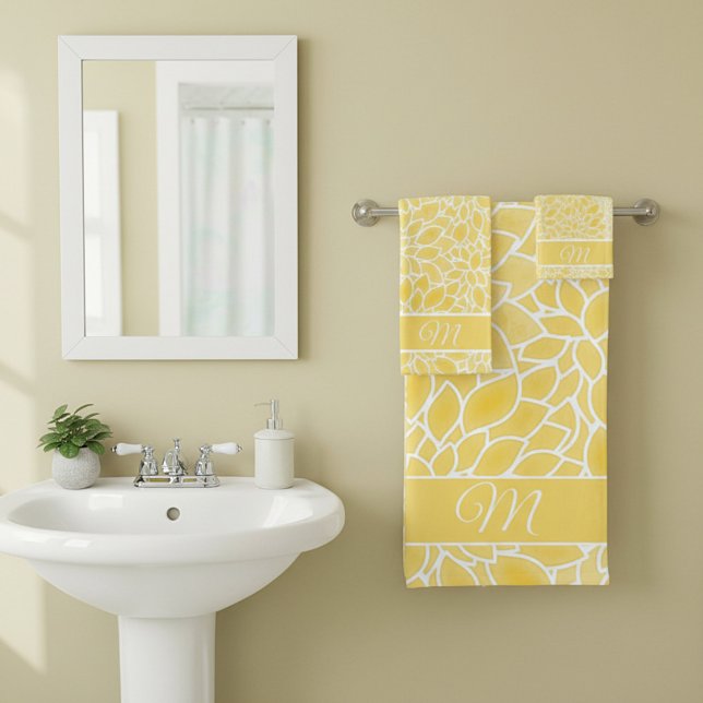 Pastellgelbe Dahlien-Monogramm Badhandtuch Set (Von Creator hochgeladen)