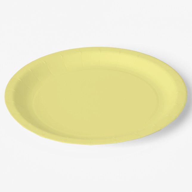 Pastellgelbe Farbe Pappteller (Schrägansicht)